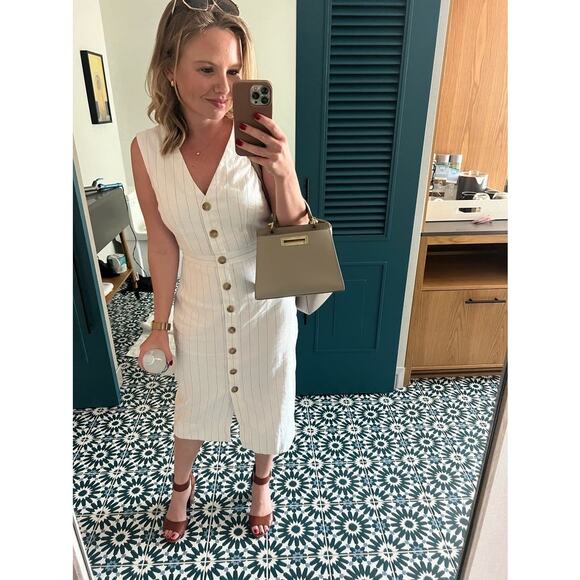 CLUB MONACO Off-White Pinstriped Linen Blend Front Button Pencil Dress Size 6 - Picture 13 of 13